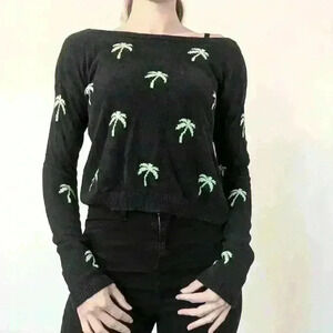 Hollister, Boat neck , Palm tree sweater, Navy and lime  green, Size XS